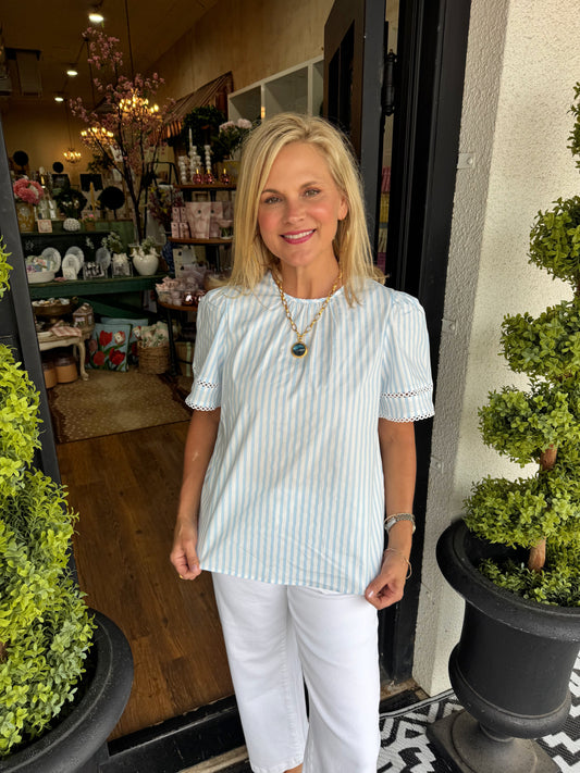 Mary Square Tabby Pin Stripe Top - Blue