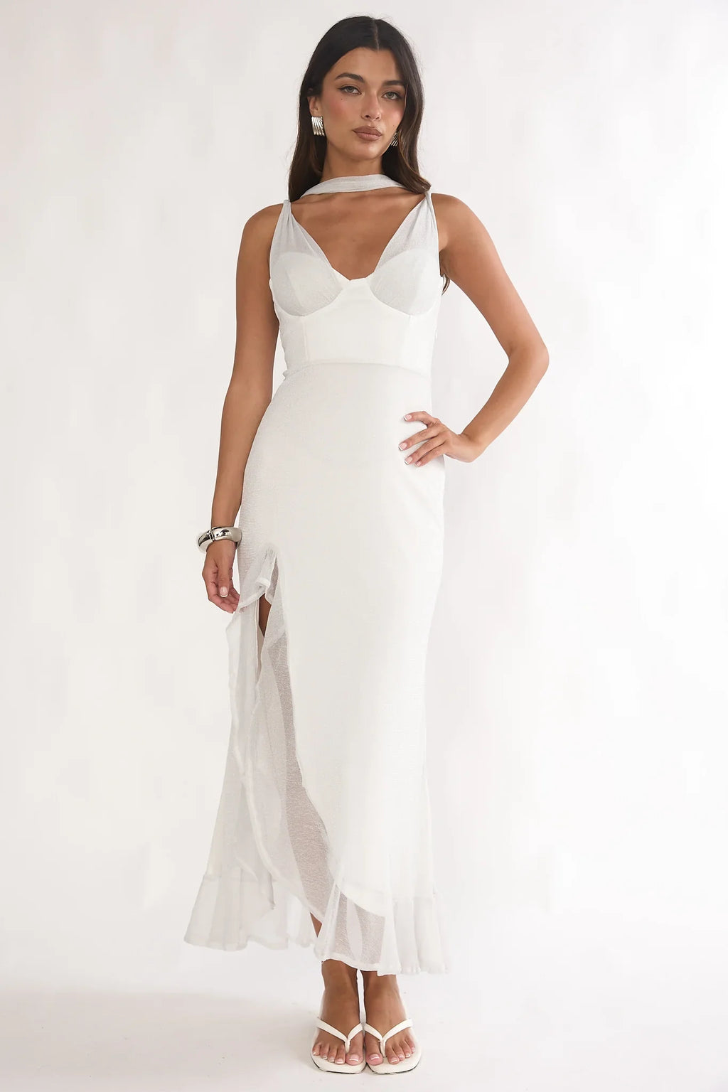 Chantrelle Twist Back Split Maxi Dress Silver