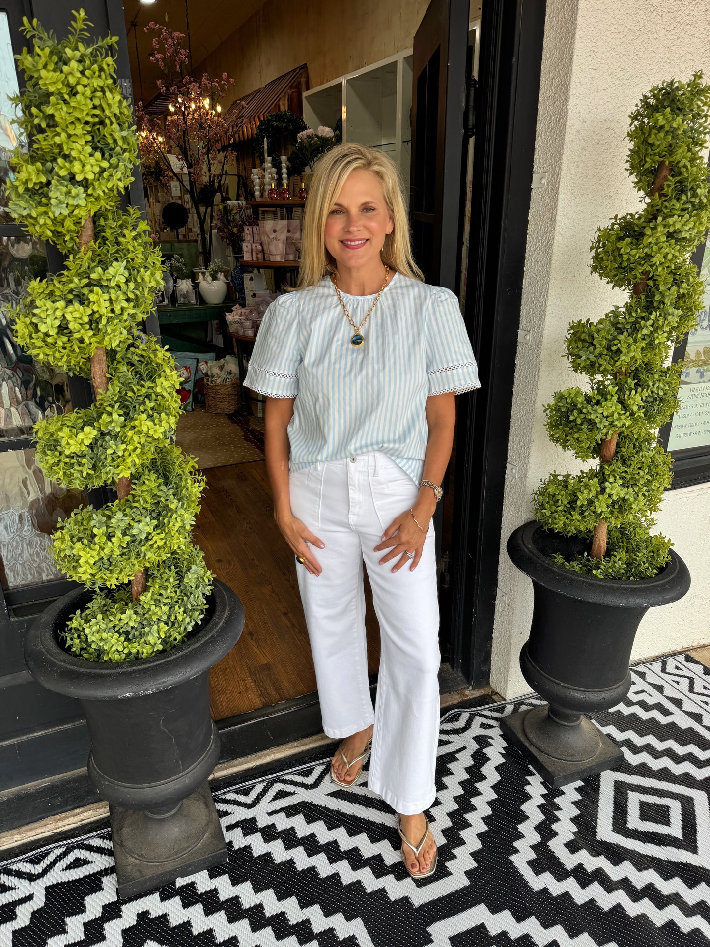 Mary Square Tabby Pin Stripe Top - Blue