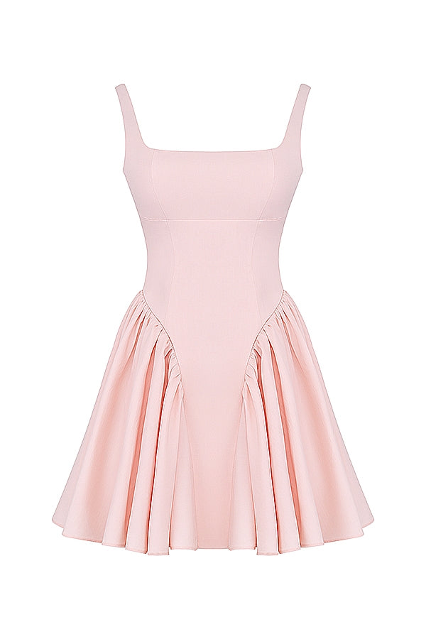 soft peach bow mini dress