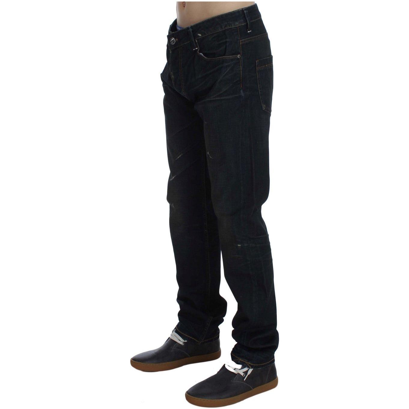 Acht Blue Wash Cotton Denim Straight Fit Jeans