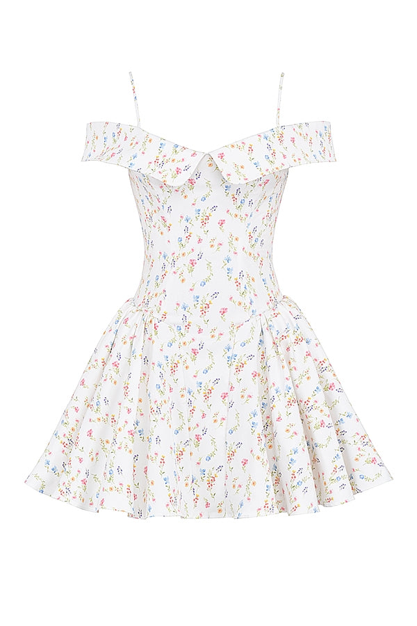 white posy print corset mini dress