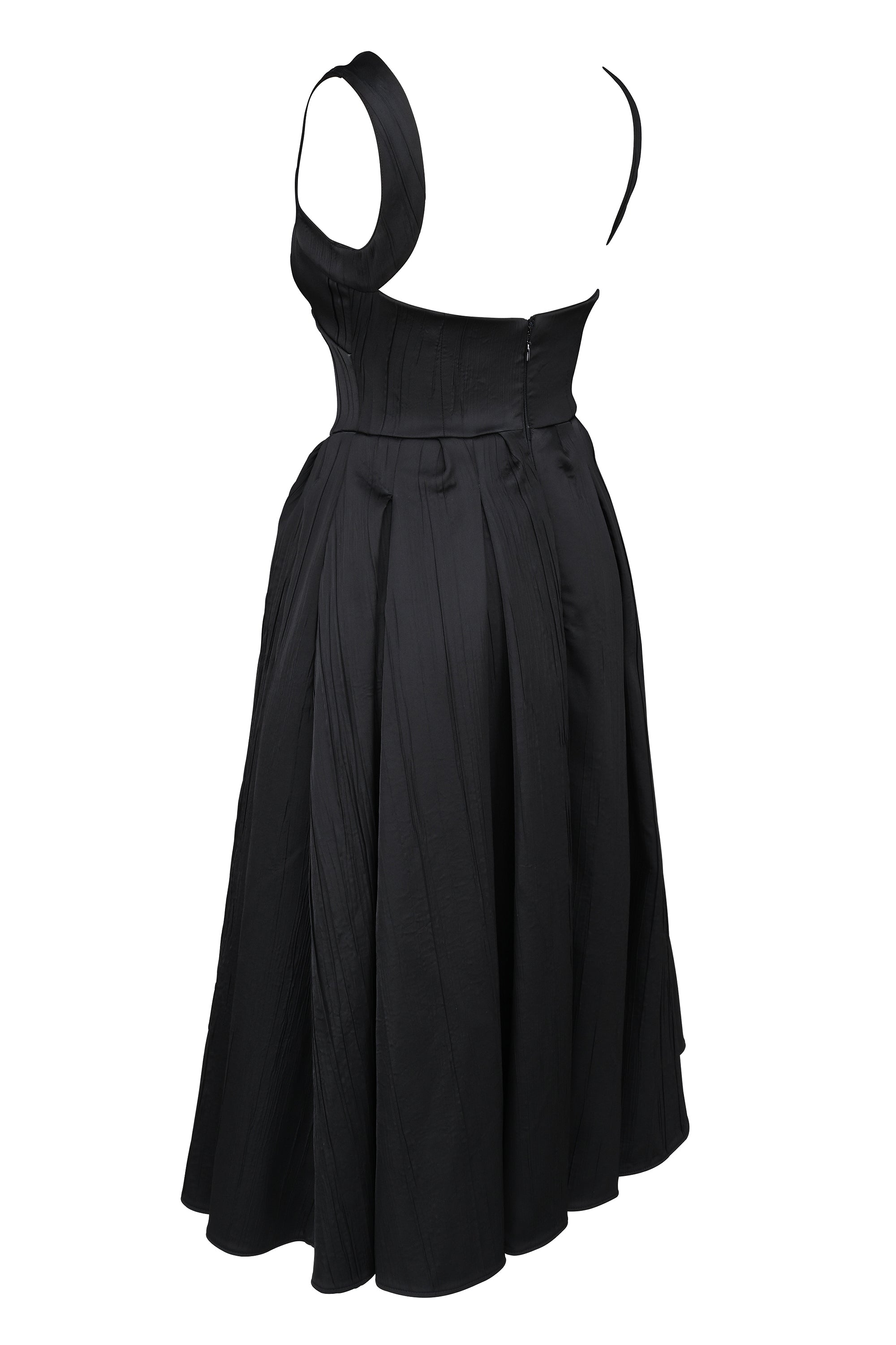black textured satin corset midi dress