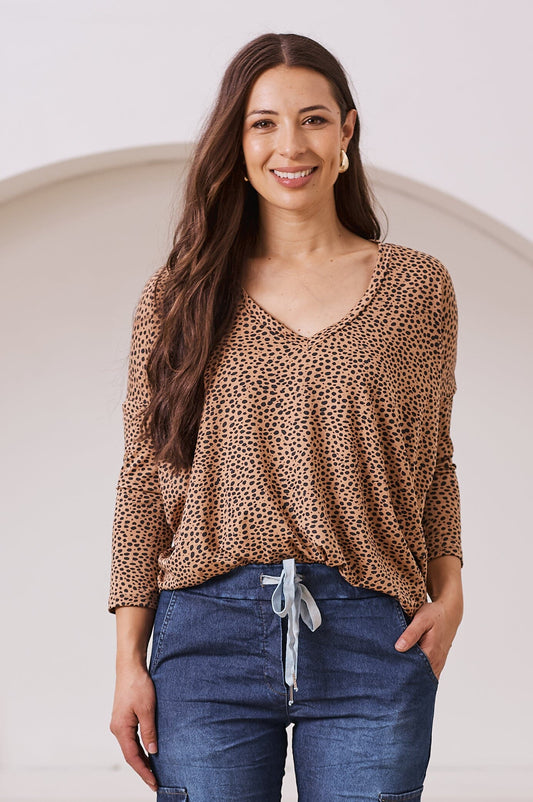 Erica Essential Long Sleeve Top Cheetah Camel