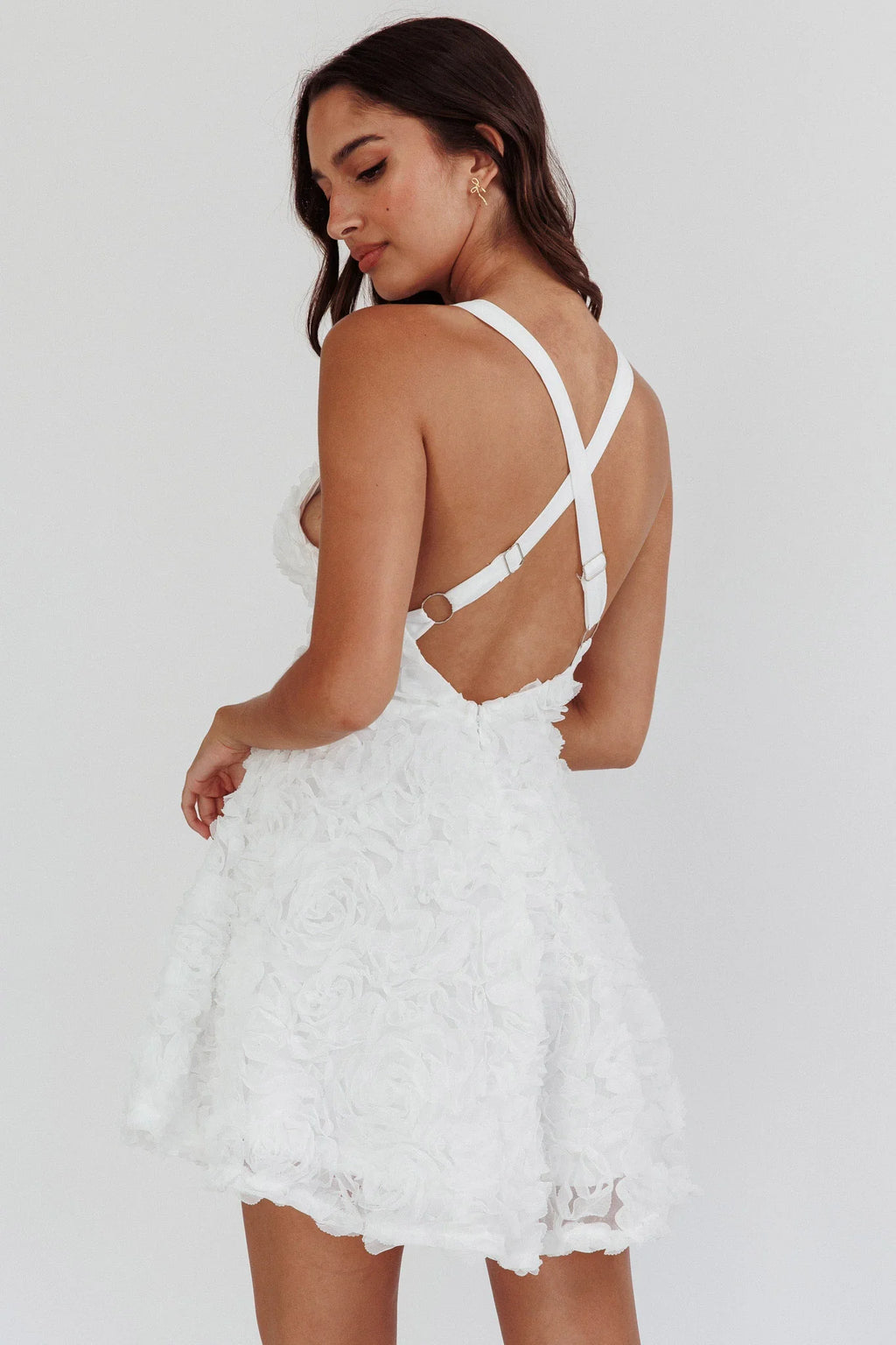 Lavalle Criss-Cross Embellished Mini Dress White