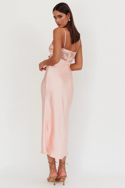 Impressions Lace Bodice Maxi Dress Peach
