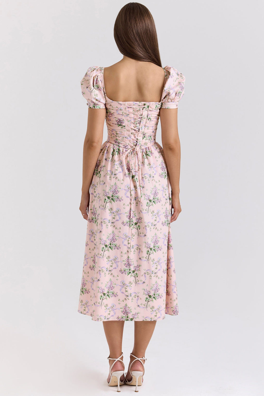 pink ribbon print cotton midi dress