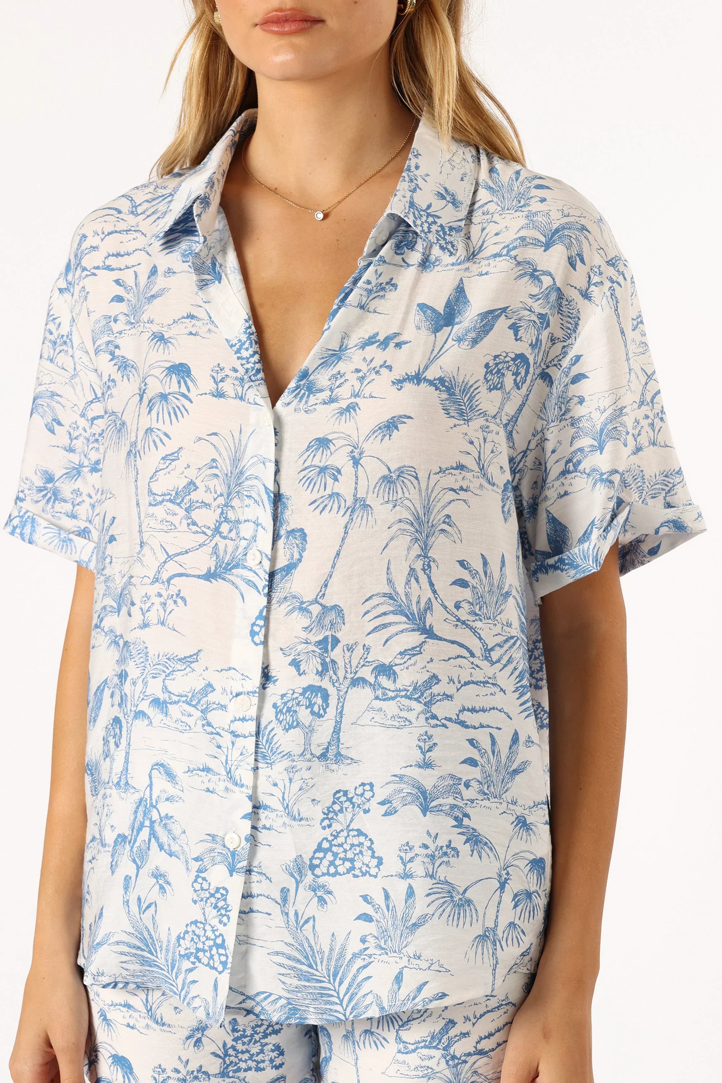 Faye Button Down Top - White Blue