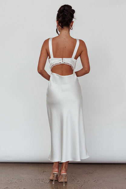 Nyah Lace Trim Midi Dress Off White