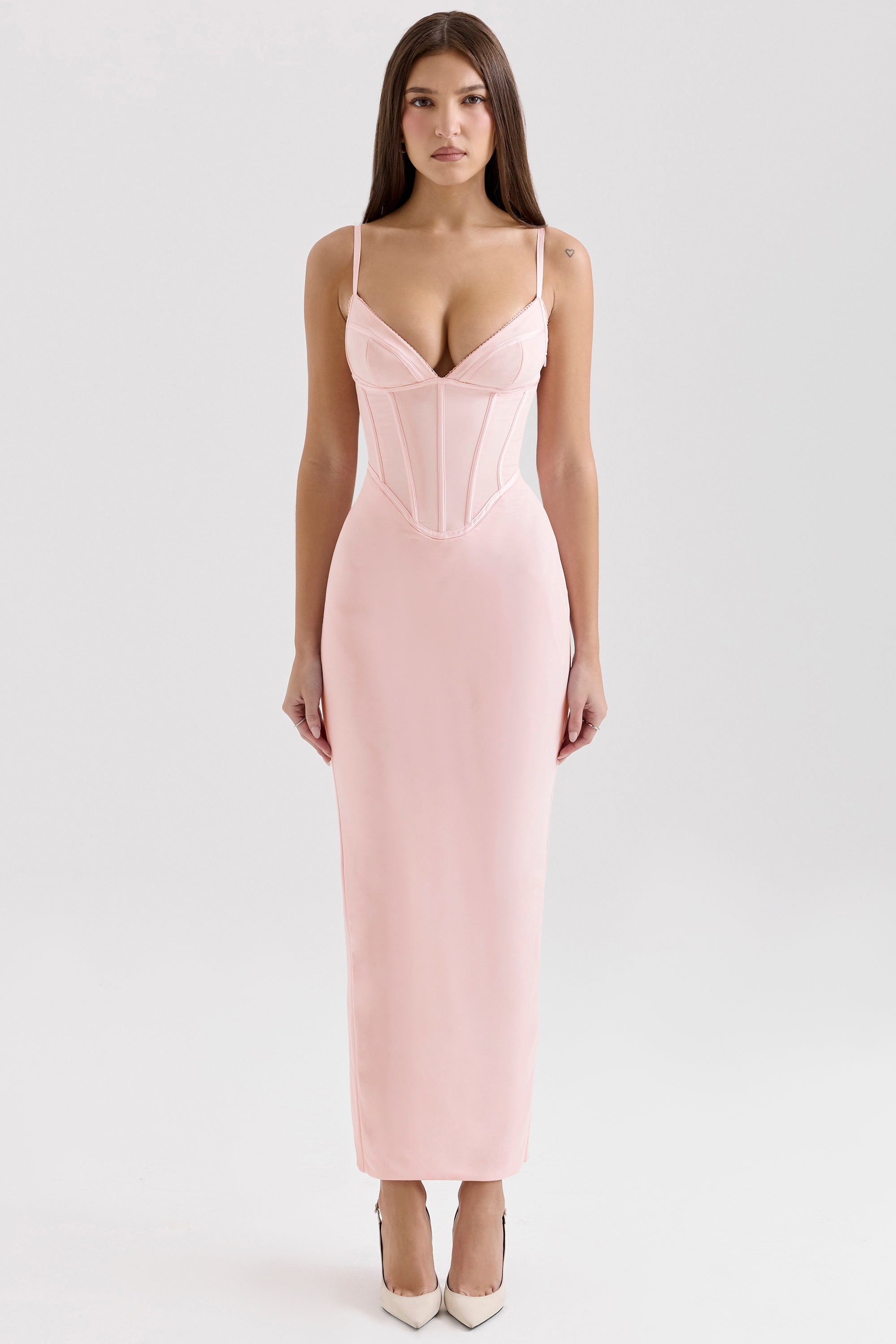 pink mesh bodycon maxi dress