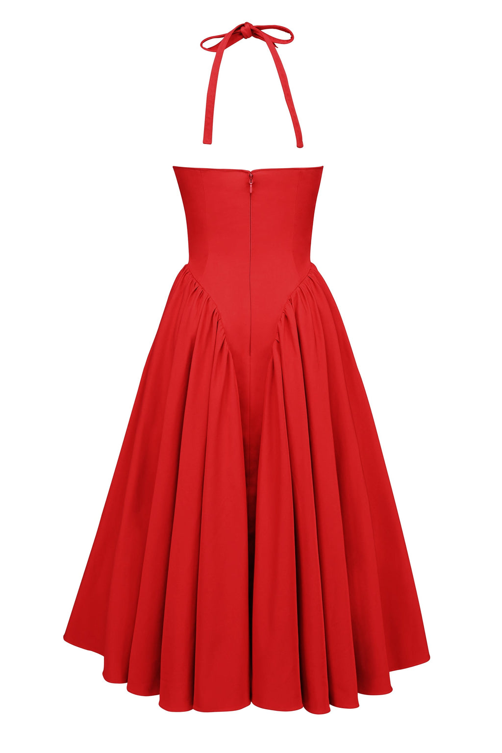 red twill halter midi dress
