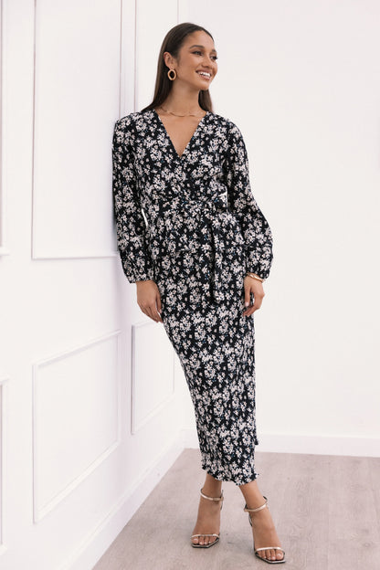 Minelli Pleat Top - Black/White Floral