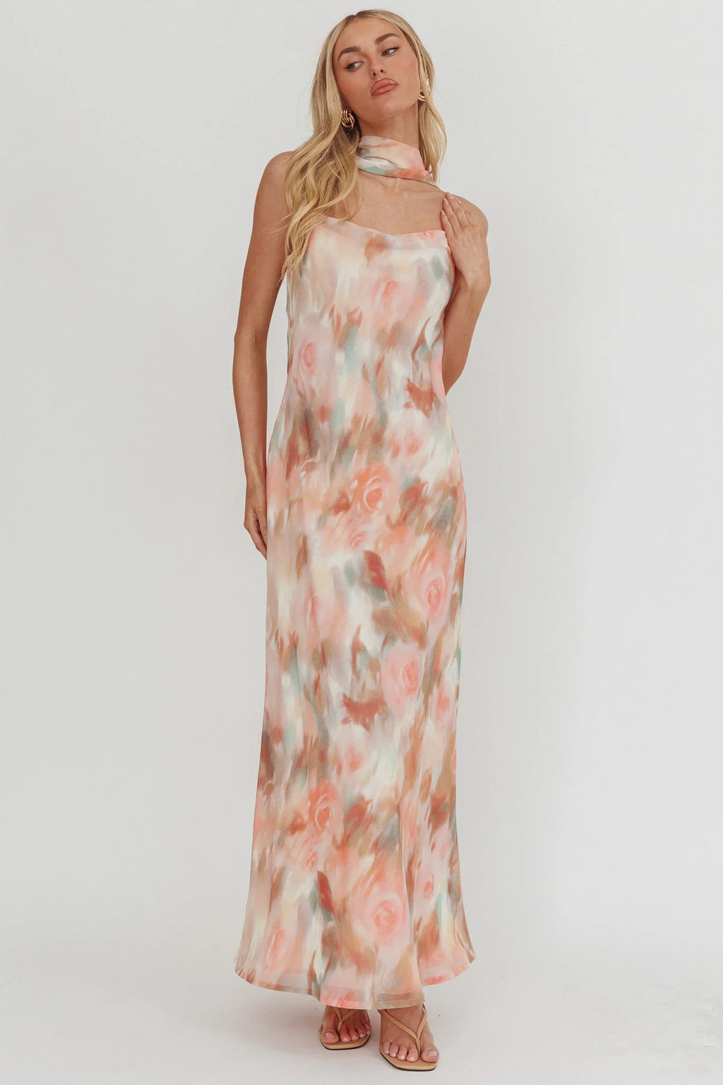 Helsi Cowl Back Maxi Dress Print Pink