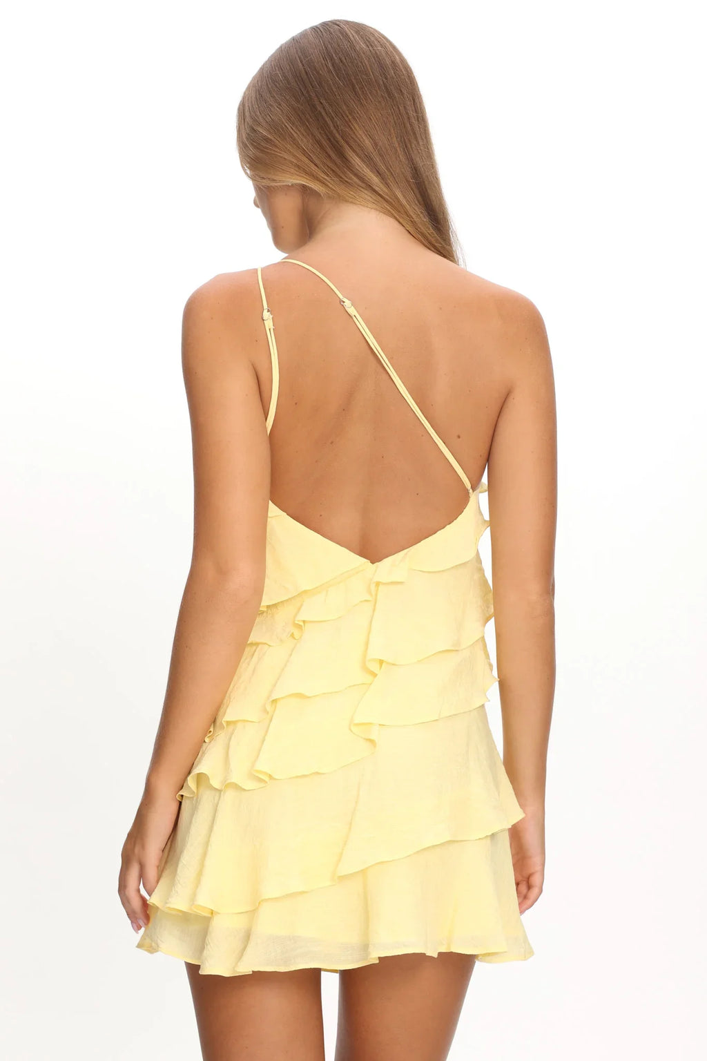 Arrabel Tiered Ruffle Mini Dress Yellow