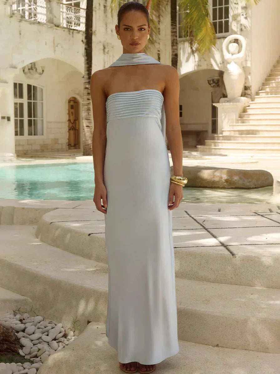 Elsa Scarf Satin Maxi Dress