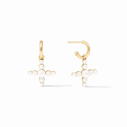 Gumdrop Cross Hoop & Charm Earring - Gold/Pearl
