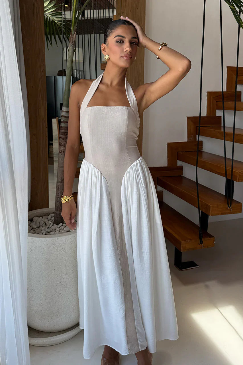 SAMMI MIDI DRESS - SAND/WHITE