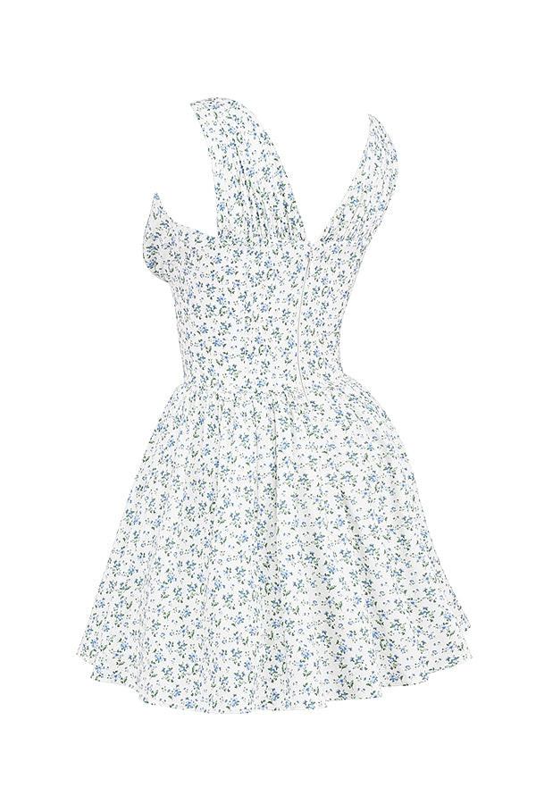 white bluebell print corset mini dress