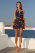 IMALI HALTER COWL MINI DRESS - VALINA ORANGE