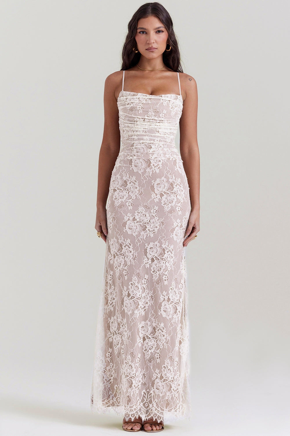 vintage cream lace maxi dress