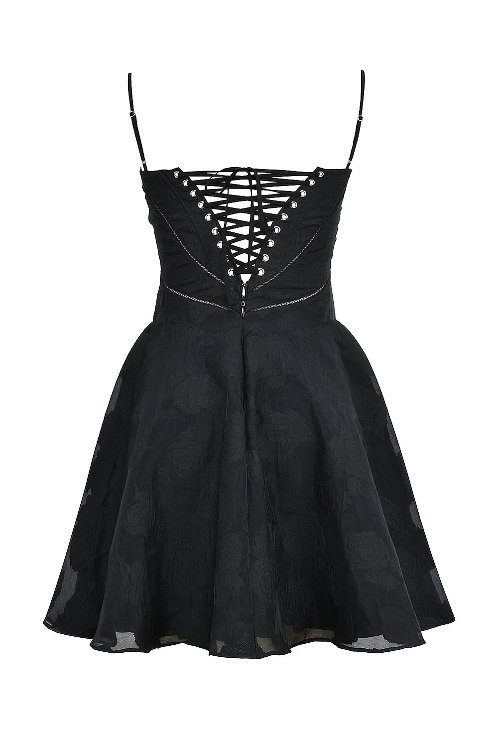 black floral lace back mini dress