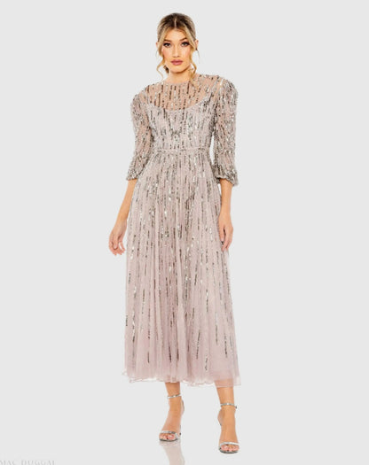 Beaded High Neck Midi Dress