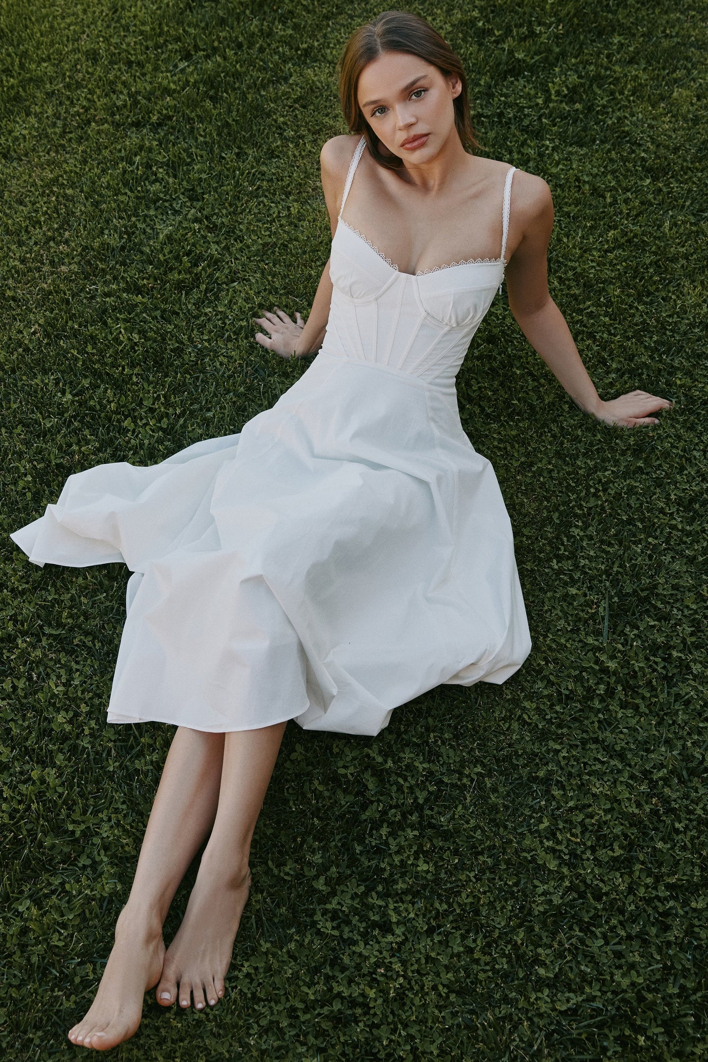 white stretch cotton midi sundress