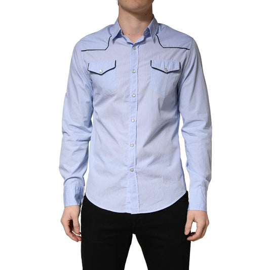 AGLINI Light Blue Slim Fit Collared Long Sleeve Casual Shirt