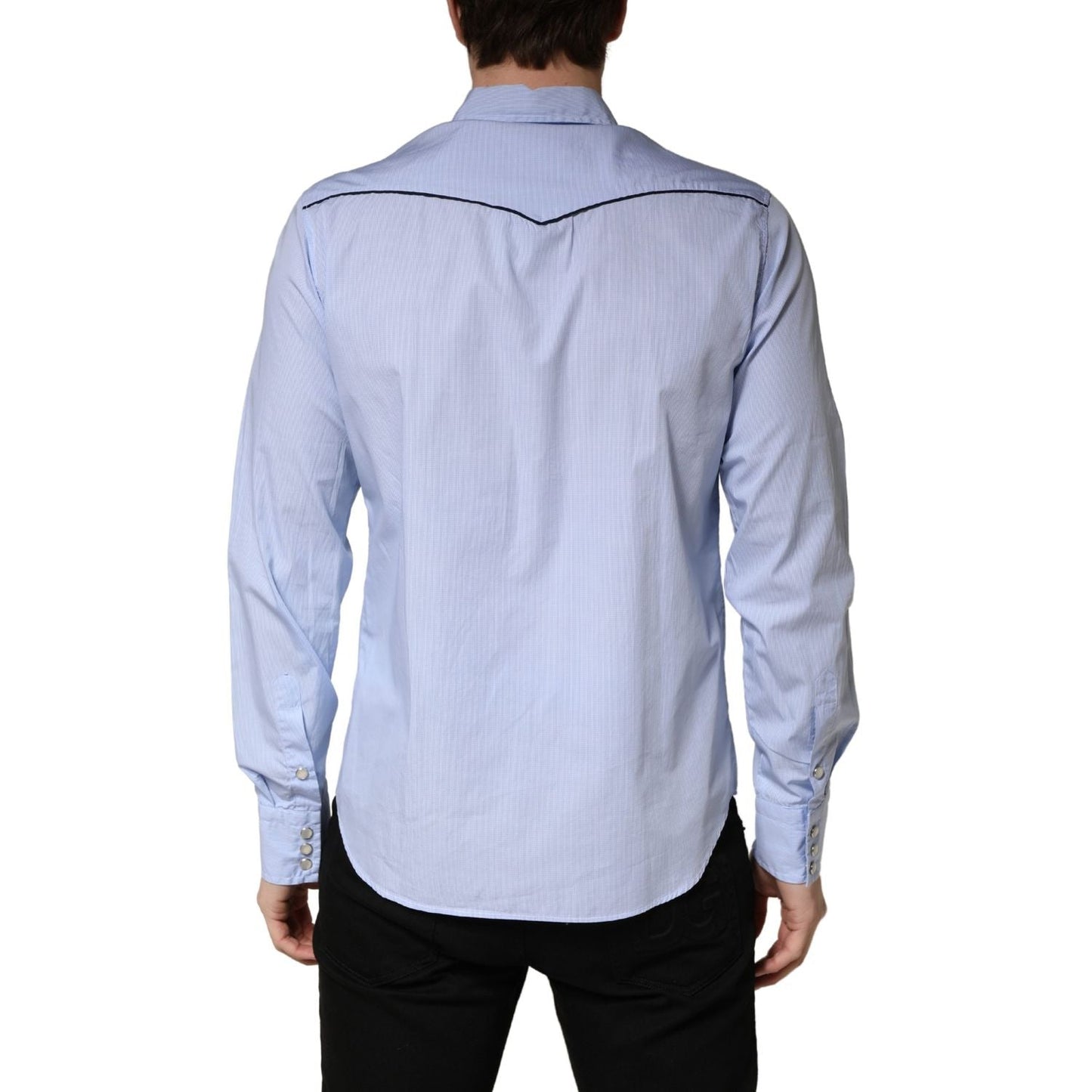 AGLINI Light Blue Slim Fit Collared Long Sleeve Casual Shirt