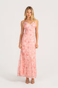 Alaina Pink Maxi Dress with Lace Trims
