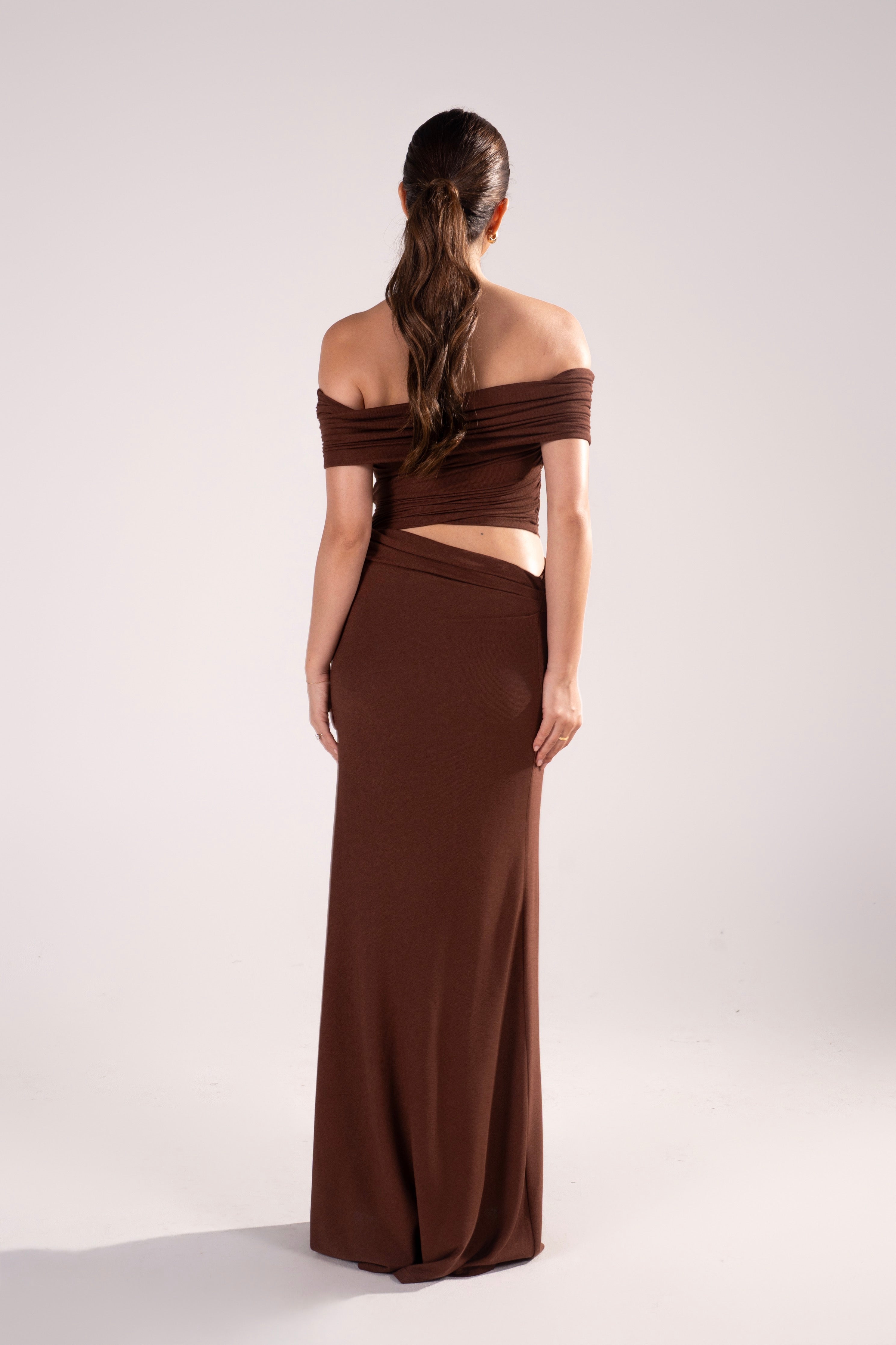 Elowen Off-Shoulder Maxi Dress with Waist Cutout