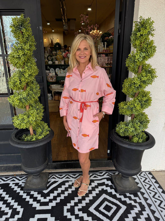 Uncle Frank Embroidered Fish Shirtdress