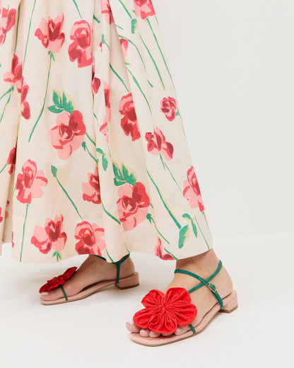 Genevieve Red/Green Moiré Flower Sandal