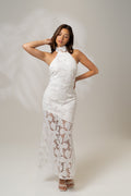 Georgia White High Neck Lace Midi Dress