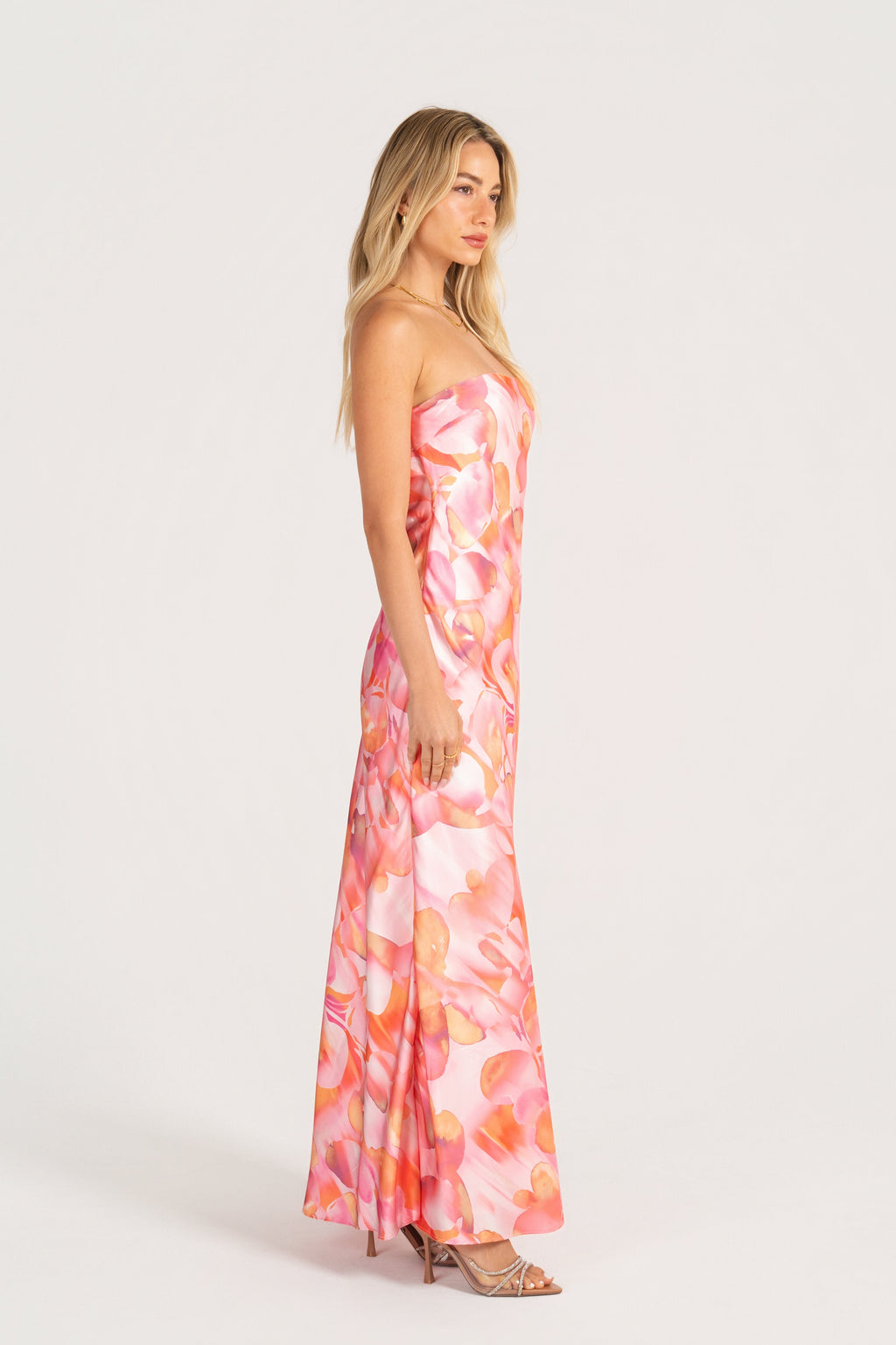 Lianna Strapless Pink Print Maxi Dress