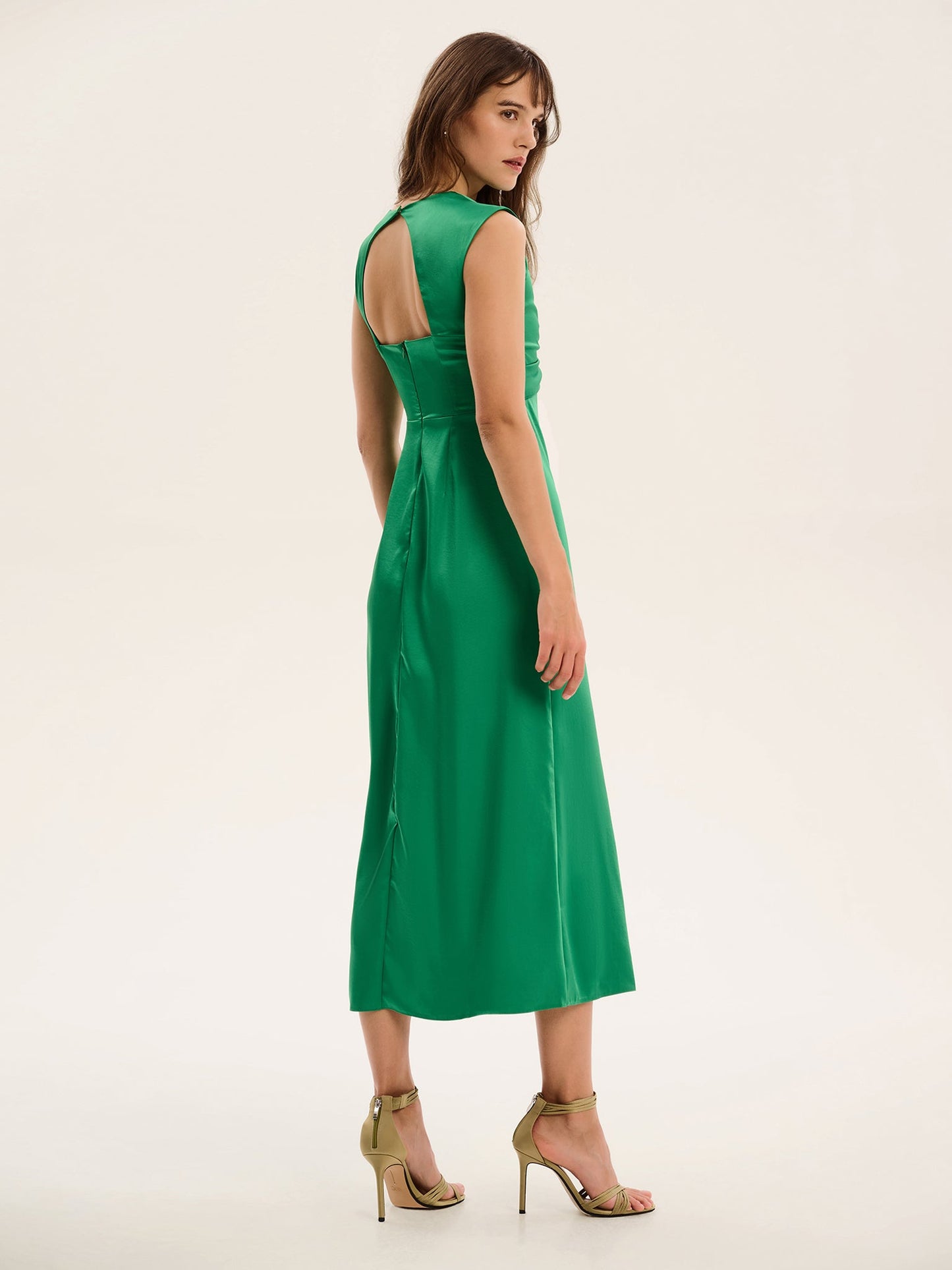 Marin Twist Front Dress in Emerald Green