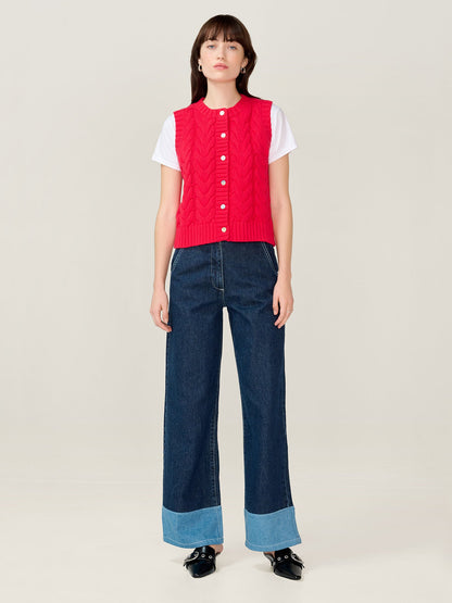 Matilda Cable Knitted Vest in Red