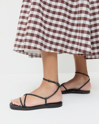 Noor Black Leather Flat Sandal