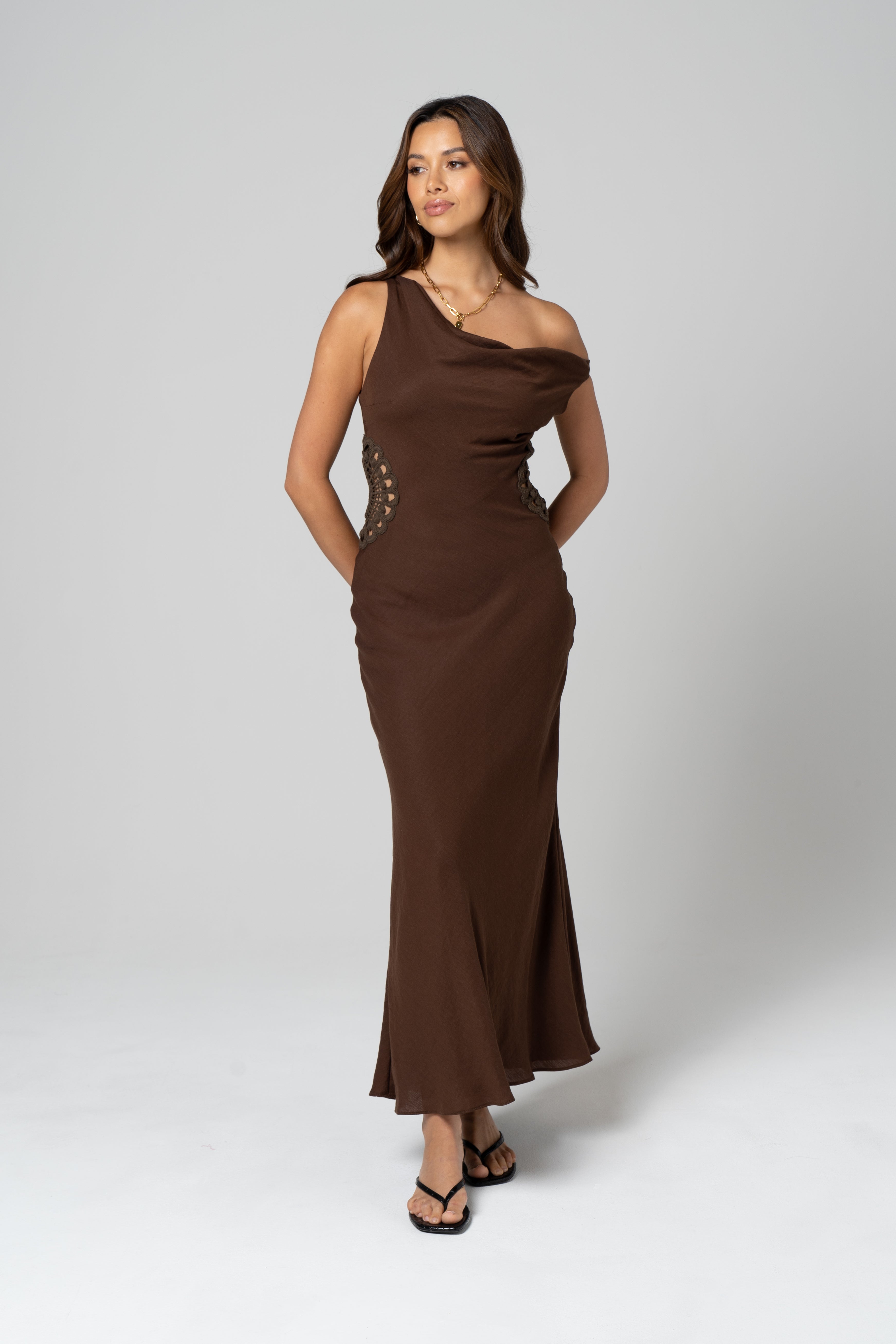 Petra Chocolate Drop Shoulder Maxi Dress