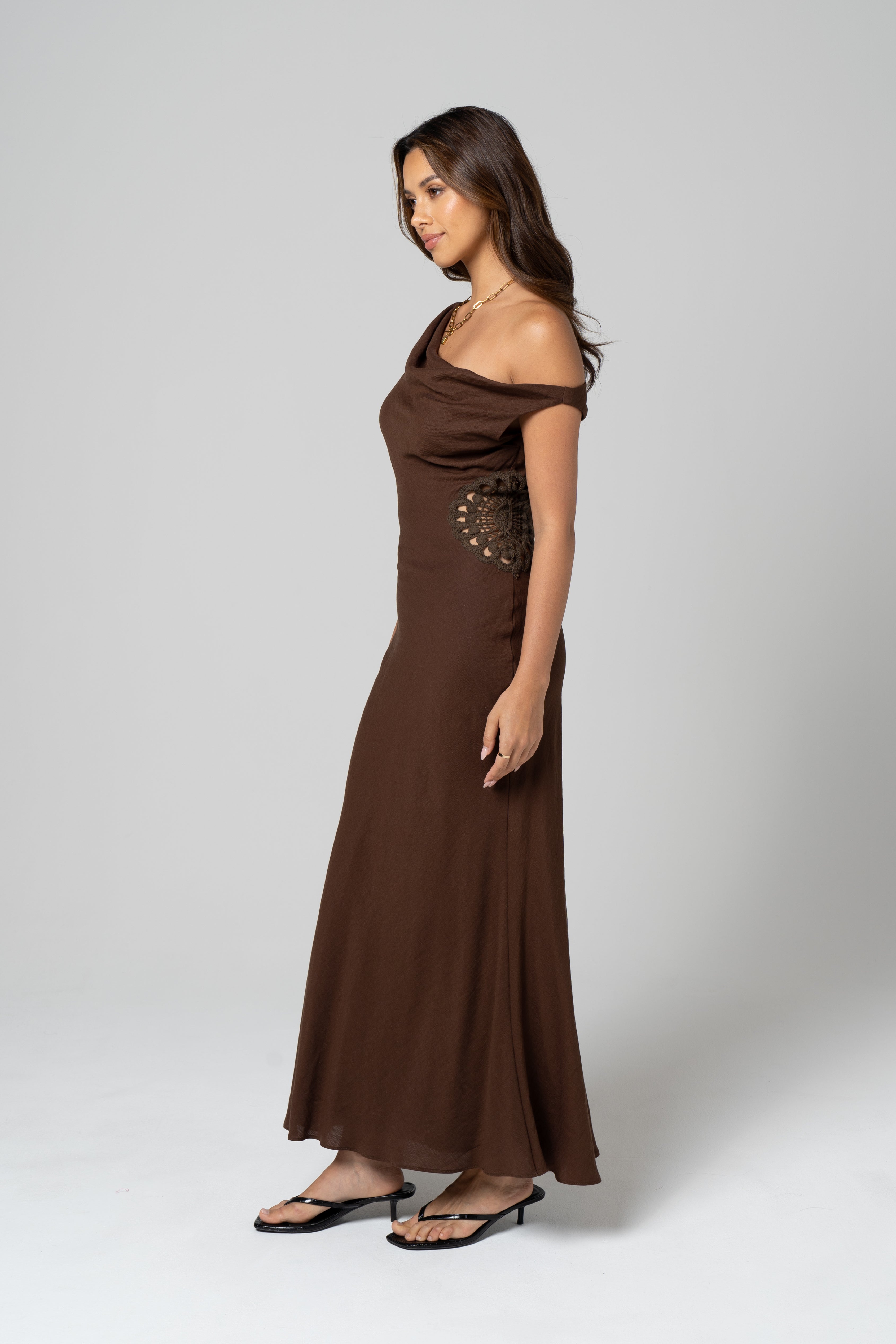 Petra Chocolate Drop Shoulder Maxi Dress