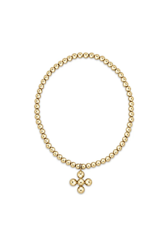 Classic Gold 3mm Bracelet - Signature Cross 4mm Beaded Gold Charm