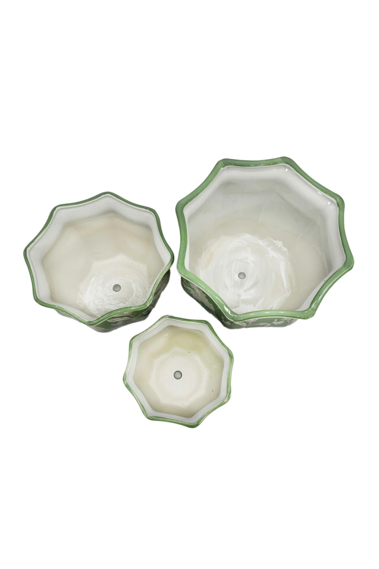 Ceramic Chinoiserie Planter Pot Set - Green