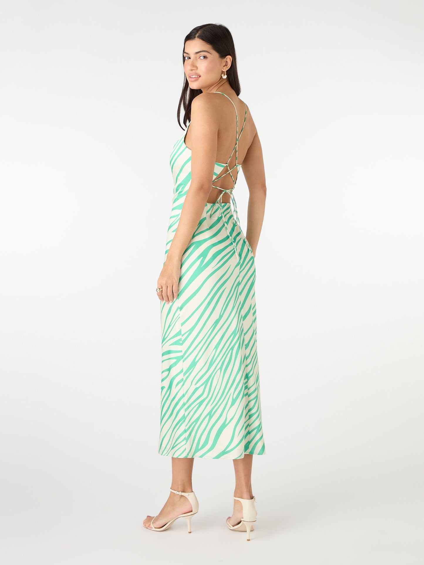 Riviera Midi Dress in Green & White Zebra