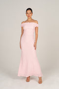 Teagan Off-Shoulder Pink Lace Midi