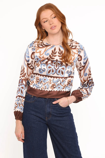 Aoife Top - Ivory Brown Blue
