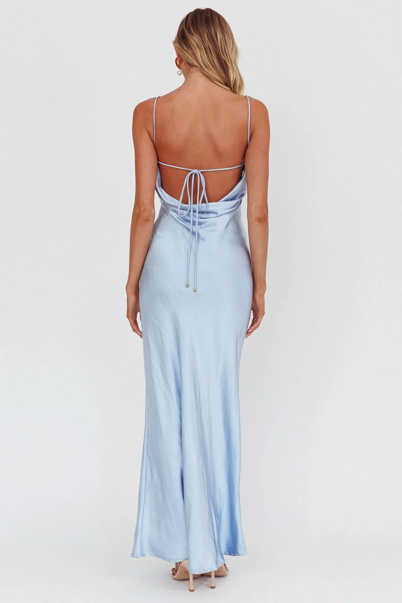 High Roller Cowl Back Rosette Maxi Dress Blue
