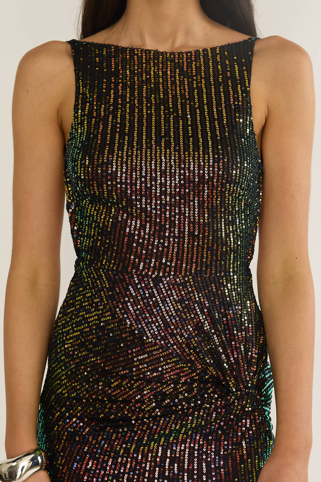 Zaretha Backless Split Maxi Dress Sequin Black/Gold
