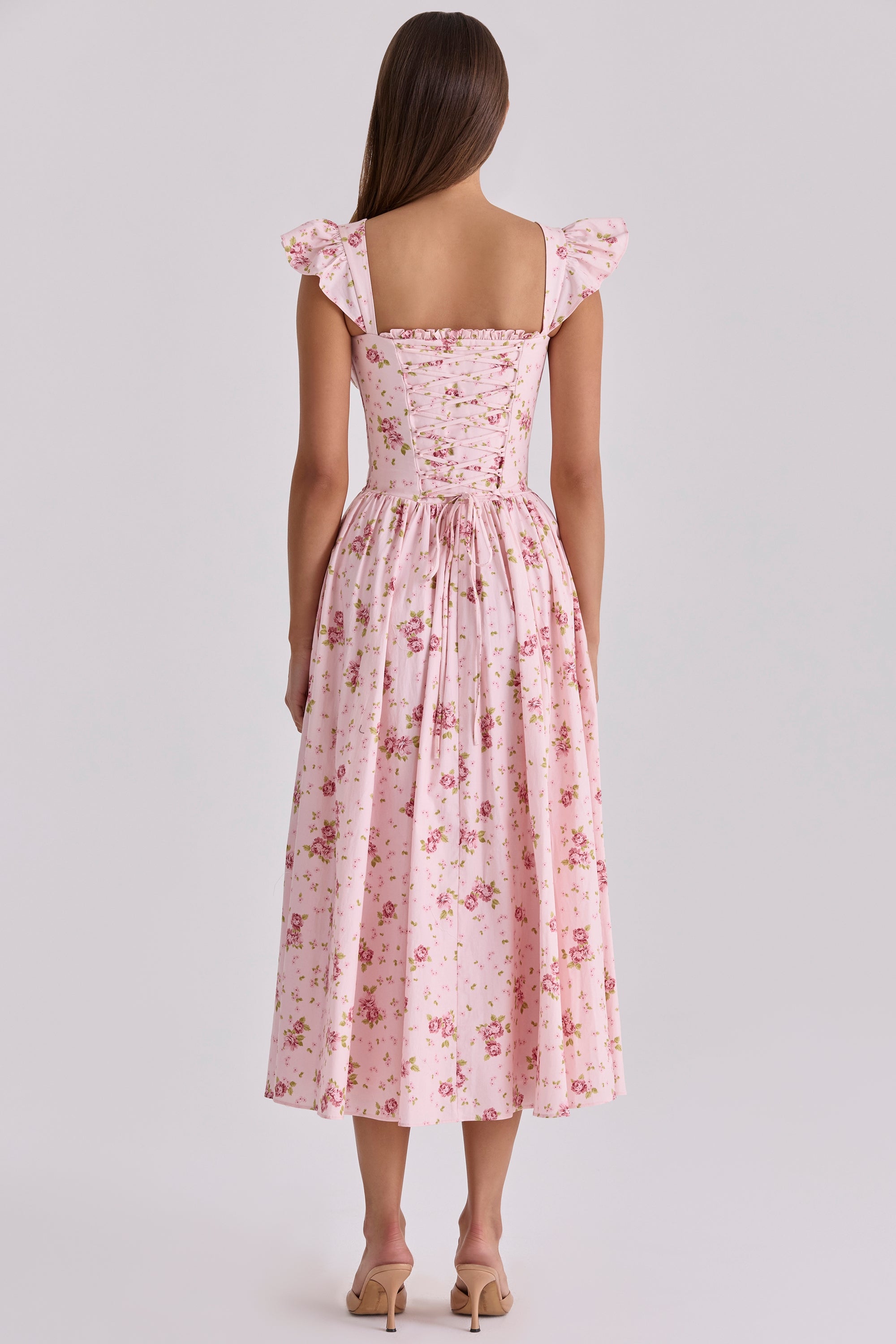 pink vintage rose cotton midi sundress