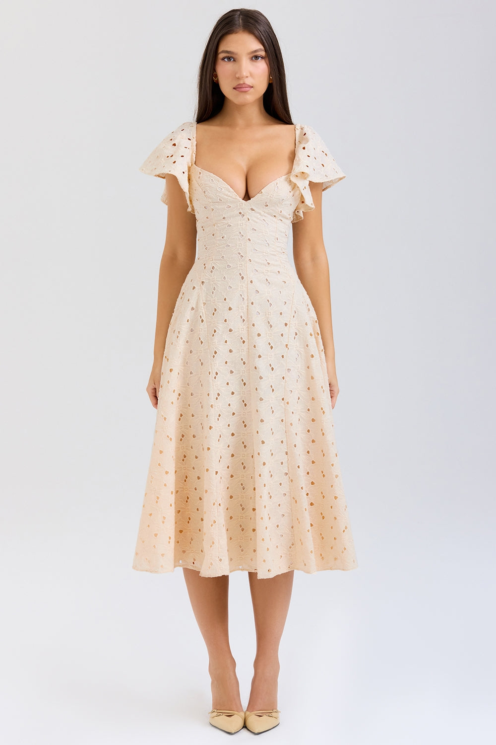 cream tea broderie anglais midi dress