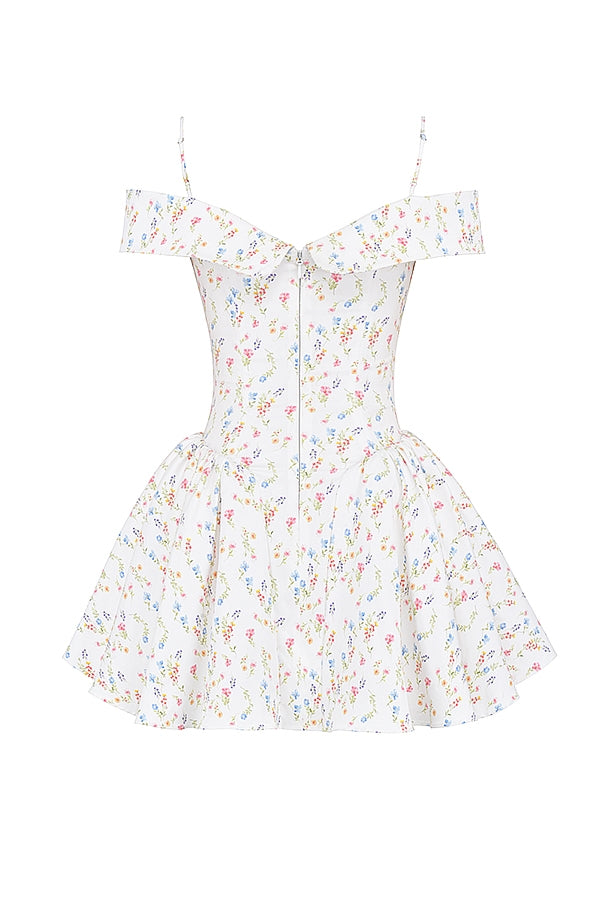 white posy print corset mini dress